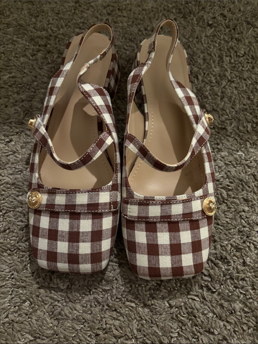 Gingham Slingback Low Block Heel Pump, Size 8, Coquette - Picture 6 of 8